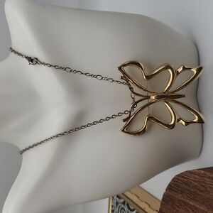 N3127 monarch gold frosted butterfly brooch‎ necklace